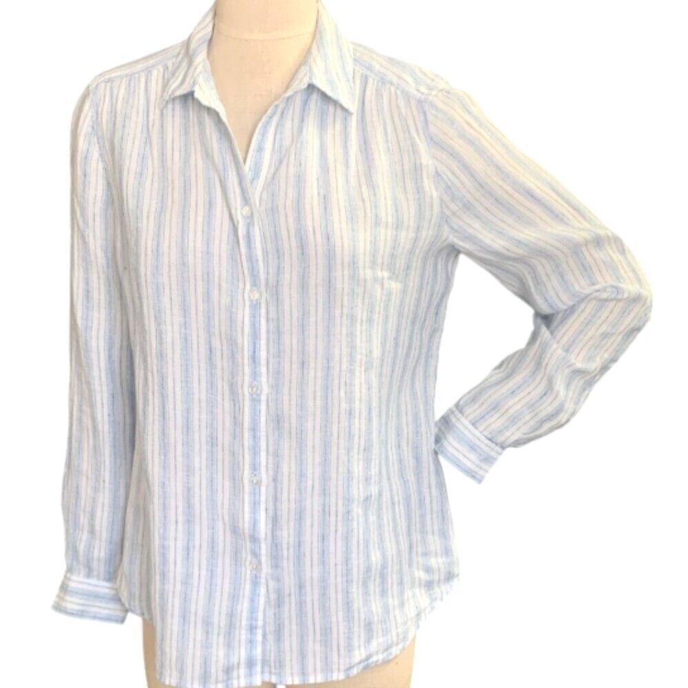 NWT Charter Club Linen Striped Button Up Shirt Sz M 131F